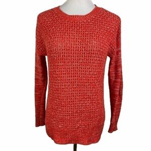 Stylus Open Knit Sweater Women's‎ Small Orange White Pullover Long Sleeve